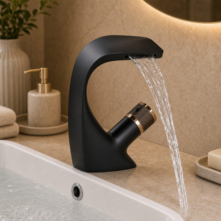 Articole pentru baie - Baterie Lavoar Monocomanda Alama Sanitara Negru Racorduri incluse OD/2055