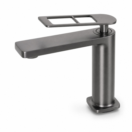Articole pentru baie - Baterie Lavoar Monocomanda Cartus Ceramic Alama Sanitara Gri Satin Racorduri si Kit Fixare Incluse 9707N