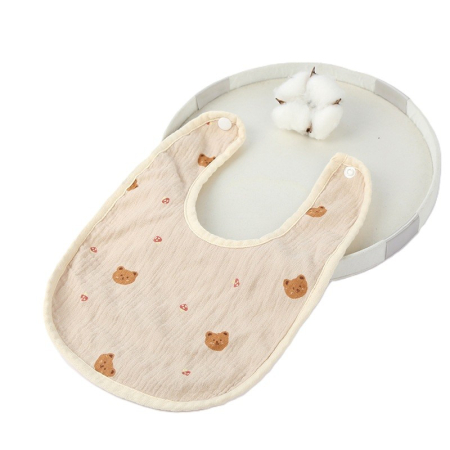 Baveta in Forma de U, Flippy, din Bumbac, pentru Copii 0-12 Luni, Rezistenta la Apa, cu Capse, Model cu Ursuleti,  21x30 cm, Bej [3]