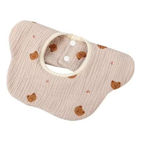 Articole Diverse copii - Baveta Tip Floare, Flippy, din Bumbac, pentru Copii 0-12 Luni, Rezistenta la apa, cu Capse, Model cu Ursuleti, 26 x 29 cm, Crem