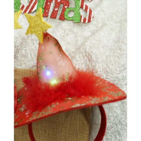 Bentita/cerc tip palarie de Craciun, culoare rosie cu led, marime standard, Flippy [3]