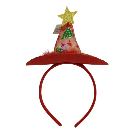 Craciun - Bentita/cerc tip palarie de Craciun, culoare rosie cu led, marime standard, Flippy