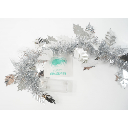 Beteala Craciun cu LED, Argintie, model cu frunze, 2 m x 6 cm, PVC, Sir, Artificiala, Flippy [5]