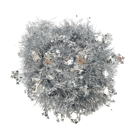 Craciun - Beteala Craciun cu LED, Argintie, model cu fulgi de nea, 2 m x 5 cm, PVC, Sir, Artificiala, Flippy