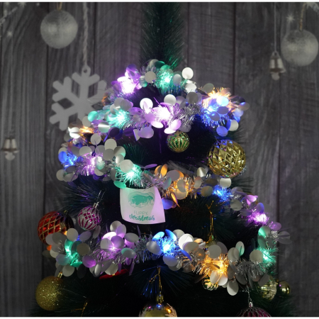 Beteala Craciun cu LED, Argintie, model cu paiete rotunde, 2 m x 5 cm, PVC, Sir, Artificiala, Flippy [1]