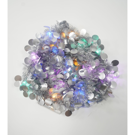 Beteala Craciun cu LED, Argintie, model cu paiete rotunde, 2 m x 5 cm, PVC, Sir, Artificiala, Flippy [3]