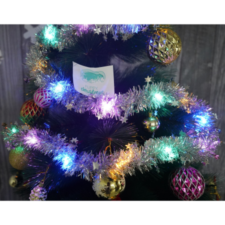 Beteala Craciun cu LED, Argintie, model cu stelute, 2 m x 5 cm, PVC, Sir, Artificiala, Flippy [2]