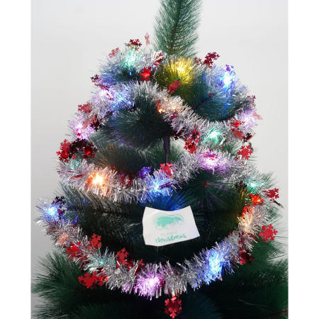 Decoratiuni Craciun - Beteala Craciun cu LED, Rosie, model cu fulgi de nea, 2 m x 5 cm, PVC, Sir, Artificiala, Flippy