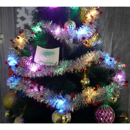 Decoratiuni Craciun - Beteala Craciun cu LED, Rosie, model cu stelute, 2 m x 5 cm, PVC, Sir, Artificiala, Flippy