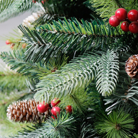 Brad Artificial de Craciun Bogat, Decorat cu Conuri Pin Rosii, pentru Interior/Exterior, Inaltime 120 cm, Flippy, Verde, suport metalic inclus [6]