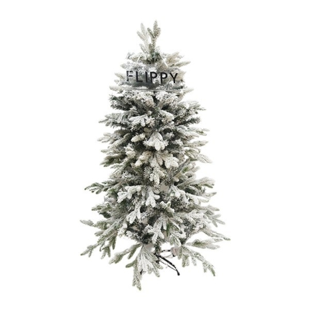 Brazi Craciun - Brad Artificial de Craciun, Flippy, 1.5 m inaltime, Verde, Pulverizat complet alb-tip zapada, Interior/ Exterior, Ramuri bogate