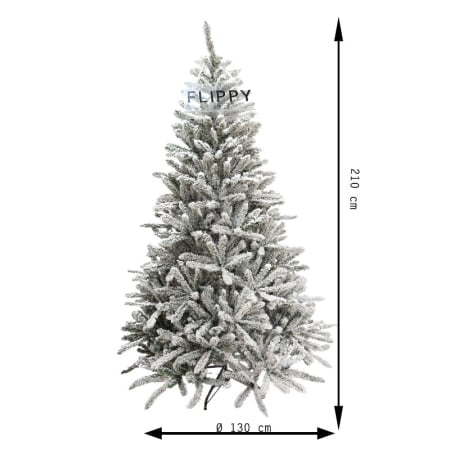 Brad Artificial de Craciun, Flippy, 2.10 m inaltime, Verde, Pulverizat alb-tip zapada, Diametru inferior 130 cm, Interior/ Exterior [14]