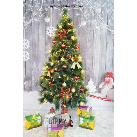 Brad artificial de Craciun tip pin inzapezit, inaltime 180 cm, diametru 105 cm, 260 ramuri cu ace 3D 12 cm, Flippy, verde cu varfuri ninse, suport metalic inclus [2]