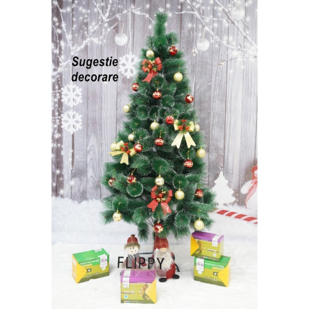 Brad artificial de Craciun tip pin nins, pentru interior/exterior, inaltime 210 cm, Flippy, verde, suport metalic inclus [4]