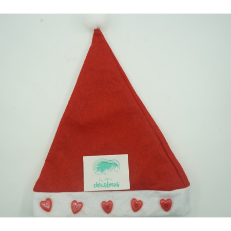 Caciulita de Mos Craciun,Flippy, cu inimi  ,led si muzica,  rosie, marime universala, poliester [4]