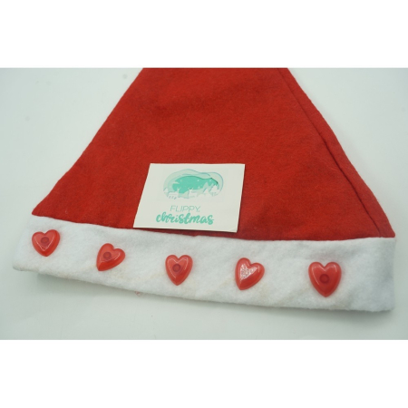 Caciulita de Mos Craciun,Flippy, cu inimi  ,led si muzica,  rosie, marime universala, poliester [3]