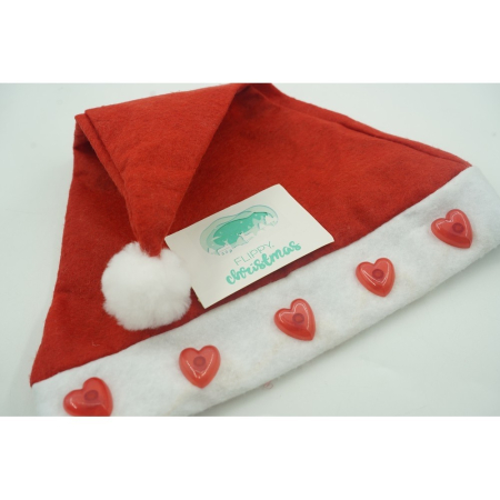 Caciulita de Mos Craciun,Flippy, cu inimi si led, rosie, marime universala, poliester [2]