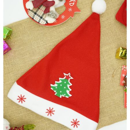 Caciulita de Mos Craciun, Flippy,cu model de Brad si ornament fulg de nea, rosie, marime universala, material textil [1]