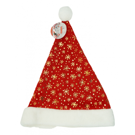 Craciun - Caciulita de Mos Craciun, Flippy,cu ornament auriu fulg de nea, rosie, marime universala, material textil