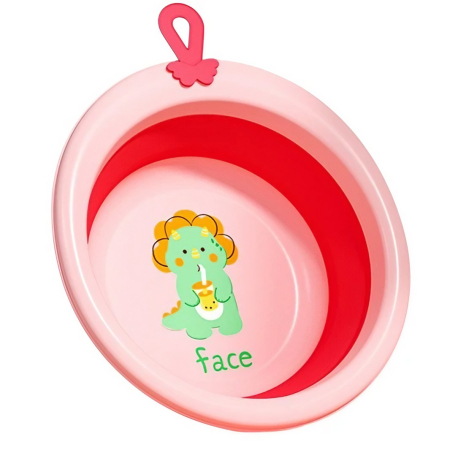 Articole pentru baie - Cada Pliabila pentru Baie pentru Copii , Cadita pentru Bebelusi, Model Rotund cu Dinozaur, Roz, 30x30x3.7 cm, 4L