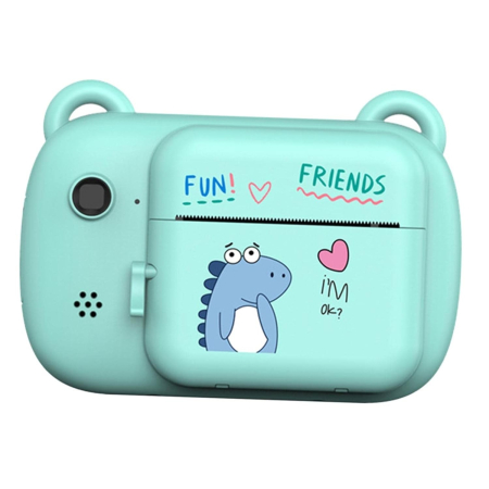 Jucarii si Jocuri - Camera Instantanee pentru Copii, Flippy, Camera Frontala + Selfie, cu Functie de Printare, Cablu USB-C, Bluetooth, Compatibil iOS/Android, Imprimare APP, Model Dino Love, Albastru