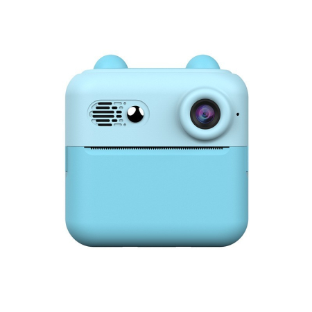 Jucarii si Jocuri - Camera Instantanee pentru Copii, Flippy, cu Functie de Printare, Cablu USB-C, Bluetooth, compatibil iOS/Android, Imprimare APP, Model Urechi, Snur Subtire Inclus, Albastru