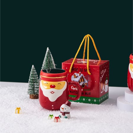 Cana Ceramica tematica Mos Craciun Flippy, 430 ml, capac tip oglinda, ambalaj cadou inclus, fete random, 8 x 11.5, rosu [1]