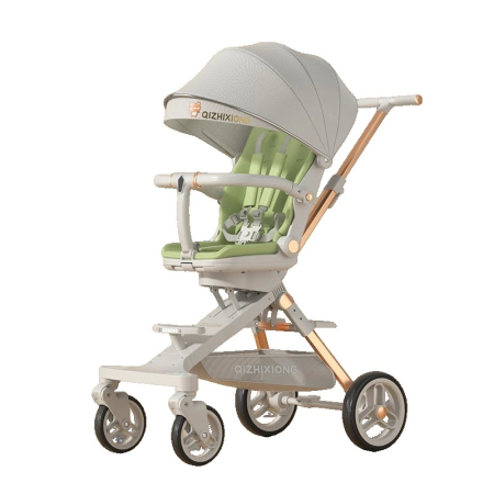 Carucioare Copii - Carucior Sport Flippy 3in1, 6-36 Luni, Pliabil, Tavita pentru Masa, Pat de Dormit, Centura de Siguranta, Roti 360 Grade, Reversibil, Parasolar, Maner Reglabil, 64 x 35 x 100 cm, Gri/Verde