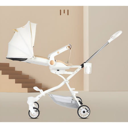 Carucior Sport Flippy 3in1, 6-36 Luni, Reversibil, Pliabil, Tavita pentru Masa, Pozitie de Somn, Centura de Siguranta, Roti 360, Suport Pahar, Copertina pentru Soare, 33x66x85cm, Alb Model Pisica [11]