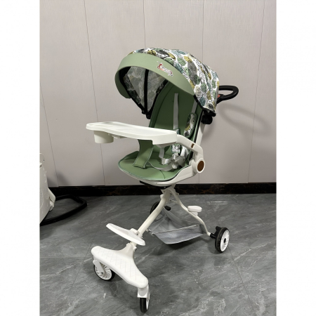 Carucior Sport Flippy 3in1, 6-36 Luni, Reversibil, Pliabil, Tavita pentru Masa, Pozitie de Somn, Centura de Siguranta, Roti 360, Suport Pahar, Copertina pentru Soare, 32x63x95cm, Verde Model Frunze [5]