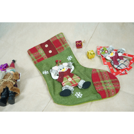 Decoratiuni Craciun - Ciorap Cadouri, Flippy,cu model elf,verde, marimea 20x30 cm, textil, interior