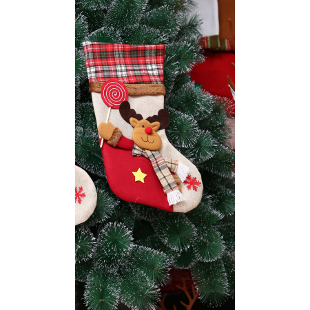 Ciorap Cadouri,Flippy,cu model Mos Craciun,crem, marimea 20x40 cm, textil, interior [2]