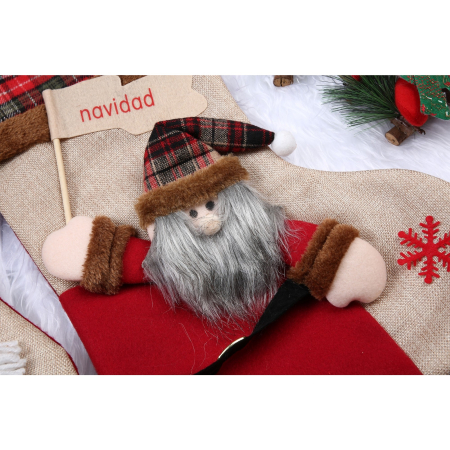 Decoratiuni Craciun - Ciorap Cadouri,Flippy,cu model Mos Craciun,crem, marimea 20x40 cm, textil, interior