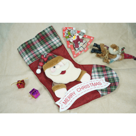 Craciun - Ciorap Cadouri, Flippy,cu model Mos Craciun,rosu, marimea 23x45 cm, textil, interior