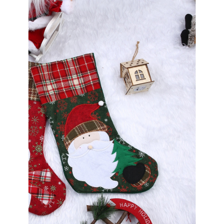 Decoratiuni Craciun - Ciorap Cadouri, Flippy,cu model Mos Craciun,verde, marimea 20x40 cm, textil, interior