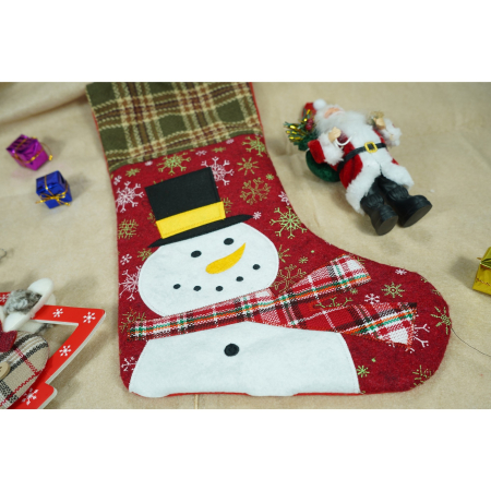 Decoratiuni Craciun - Ciorap Cadouri,Flippy,cu model om de zapada, rosu, marimea 20x40 cm, textil, interior