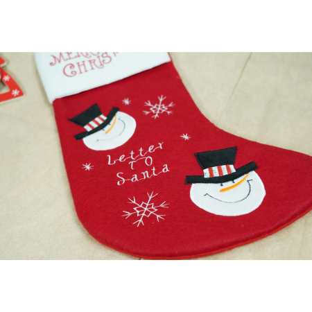 Decoratiuni Craciun - Ciorap Cadouri, Flippy,cu model om de zapada, rosu, marimea 20x40 cm, textil, interior