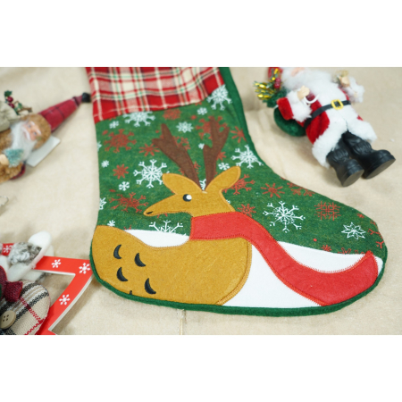 Decoratiuni Craciun - Ciorap Cadouri, Flippy,cu model ren, verde, marimea 20x40 cm, textil, interior