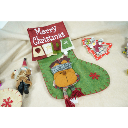 Decoratiuni Craciun - Ciorap Cadouri, Flippy,cu model ren,verde, marimea 20x40 cm, textil, interior