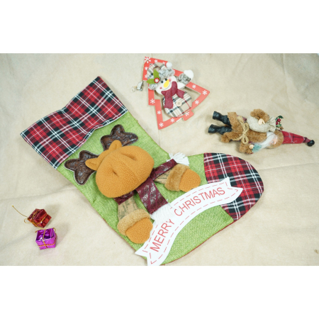 Craciun - Ciorap Cadouri, Flippy,cu model ren,verde, marimea 23x45 cm, textil, interior