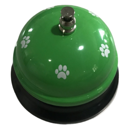 Articole pentru Animale - Clopotel Metalic Multifunctional,  , Verde cu Imprimeu Labuta Alba, 7.5x7.5x6.5 cm, Dresaj, Receptie, Restaurante