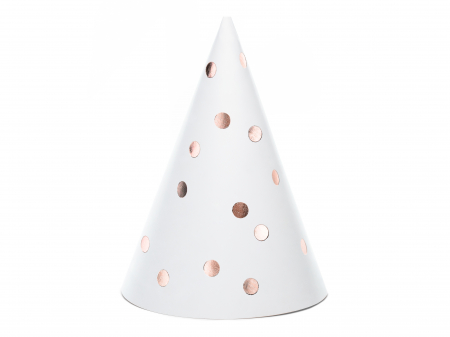 Petrecere Majorat - Coifuri de petrecere cu buline, albe, 16 cm (6 buc. / 1 pachet)