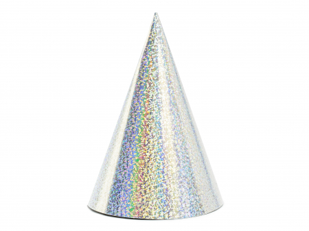 Petrecere Majorat - Coifuri de petrecere holografice, argintii, 16 cm (6 buc. / 1 pachet)
