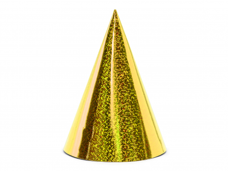 Coifuri - Coifuri de petrecere holografice, aurii, 16 cm (6 buc. / 1 pachet)