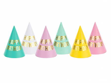 Coifuri - Coifuri de petrecere Happy Birthday 16 cm (6 buc. / 1 pachet)