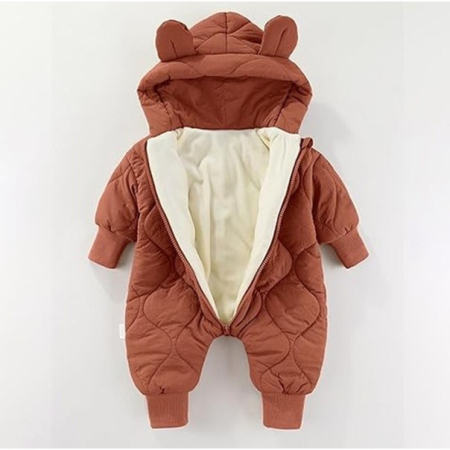 Combinezon de Iarna, Flippy, pentru Bebelusi, din Bumbac, cu Urechi, Mansete Elastice, Unisex, 66 cm, Visiniu [1]