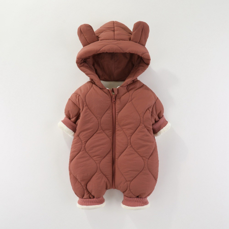 Combinezon de Iarna, Flippy, pentru Bebelusi, din Bumbac, cu Urechi, Mansete Elastice, Unisex, 66 cm, Visiniu [4]