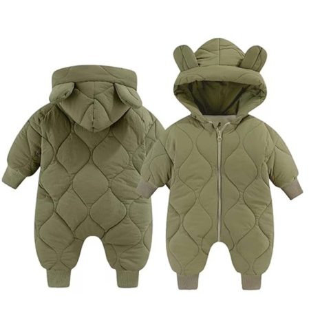 Articole Diverse copii - Combinezon de Iarna, Flippy, pentru Bebelusi, din Bumbac, cu Urechi, Mansete Elastice, Unisex, 73 cm, Verde