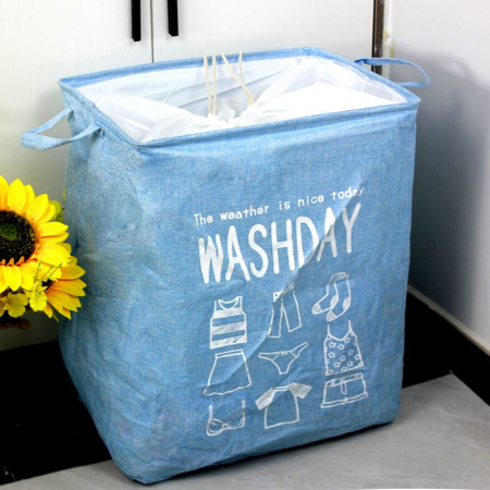 Casa si Bricolaj - Cos de rufe , 72 L, Textil, 30x40x60 cm, Albastru, Cu imprimeu