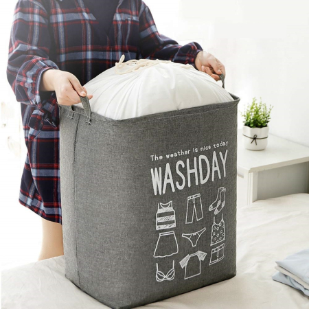 Casa si Bricolaj - Cos de Rufe , 72 L, Textil, 30x40x60 cm, Gri, Cu Imprimeu